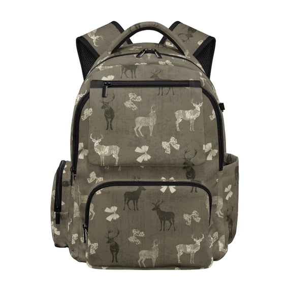 KUIFORTI Bow Deer Print Girls School Backpack Lightweight Kids Bookbag with Front Pockets Adjustable Straps for Elementary Middle Back to School Supplies