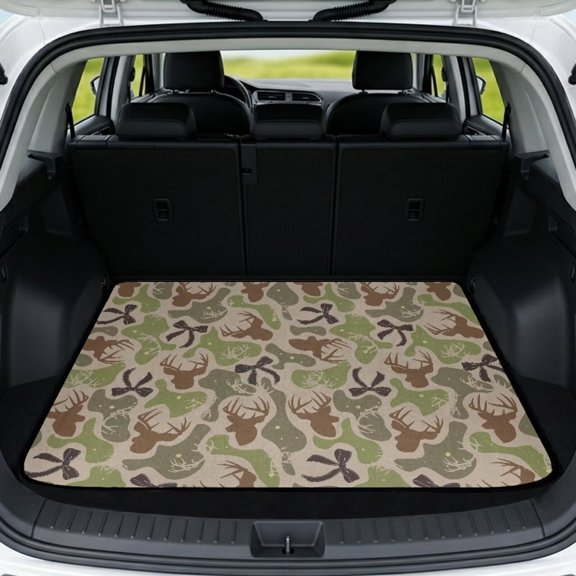 KUIFORTI Bow Deer Trunk Liners for Cars Easy to Clean Trunk Protective Mat Polyester Vehicle Interior Protection Accessories for Daily Driving & Travel Use