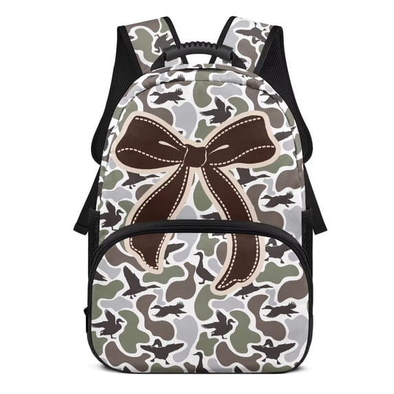 KUIFORTI Brown Camo Bow Lightweight Kids Bookbag Durable Girls School Backpack with Multiple Organizer Pockets Side Pockets for Teens Elementary Middle Daily Use