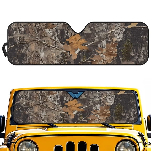 KUIFORTI Brown Camouflage Sunshade Windshield Cover Durable Foldable Sun Visor Blocks UV Rays Sunshade Front Sun Visor Protector for Jeep Wrangler JL JLU & Jeep Gladiator