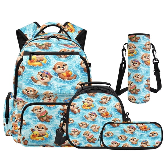 KUIFORTI Brown Capybara 4Pcs Backpack Set, Soft School Bag with Lunch Box Pencil Pouch Water Bottle Sleeve For Elementary Middle School Girls