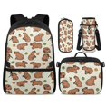 thumbnail image 1 of KUIFORTI Brown Capybara Bookbag with Lunch Box Kid Backpack Set 4Pcs Boys School Bag Pencil Pouch Water Bottle Sleeve Suitable for Elementary Primary Middle School, 1 of 7