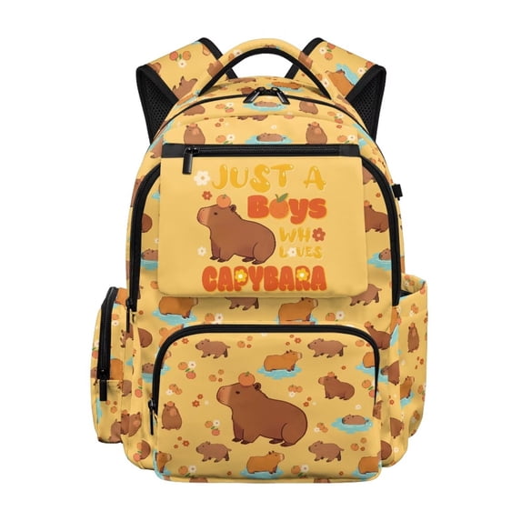 KUIFORTI Brown Capybara School Bag for Kids 17 Inch Durable Bookbag Girls Water Resistant Backpack with Side Pockets Suitable for Elementary Primary Middle School