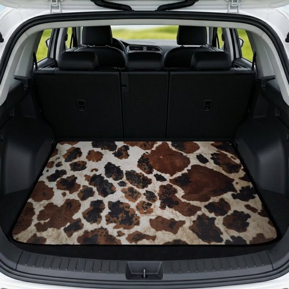 KUIFORTI Brown Cow Print Trunk Liners for Cars 29" x 39" Easy to Clean Dustproof Practical Auto Interior Accessories Cargo Mat Rear Trunk Line for Sedans & SUVs
