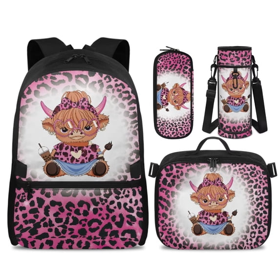 KUIFORTI Brown Cow School Bag with Lunch Bag Backpack for Boy Kid Backpack Set of 4 Pencil Pouch Suitable for Elementary Primary Middle School Back to School Essentials Gifts