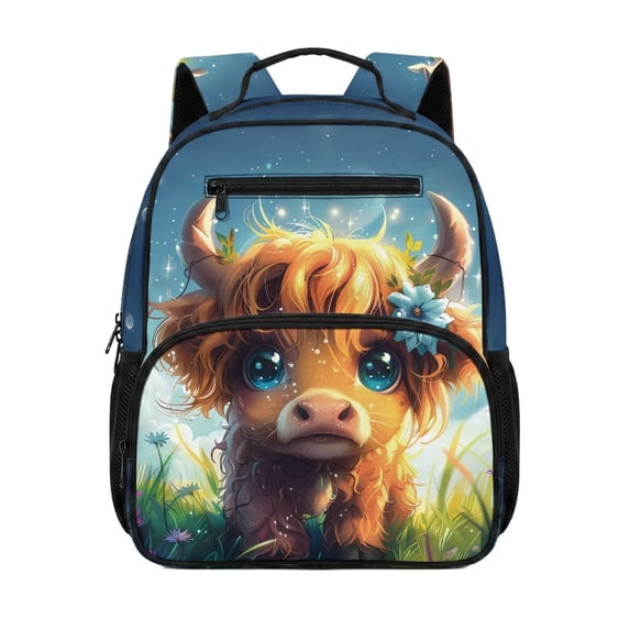 KUIFORTI Brown Cow Toddler Backpack Girls Kids School Bag with Multiple Organizer Pockets Adjustable Straps 13.5 Inch for Preschool Kindergarten Back to School Gifts