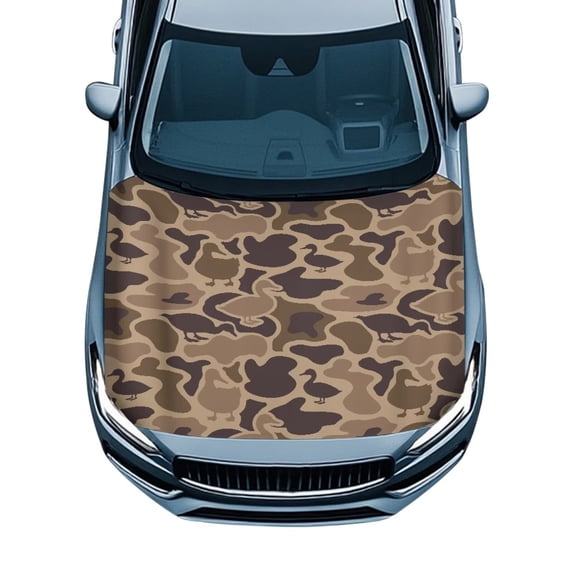 KUIFORTI Brown Duck Camo Car Hood Cover Stretchable Easy Installation Car Hood Wrap Protector Fit for Sedans Trucks SUVs Pickups Automotive Exterior Decoration Accessory