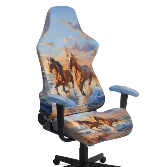 KUIFORTI Brown Horse Gaming Chair Covers Slipcovers Easy Installation Game Computer Office Desk Chair Cover Protector Waterproof for Office and Computer Chairs