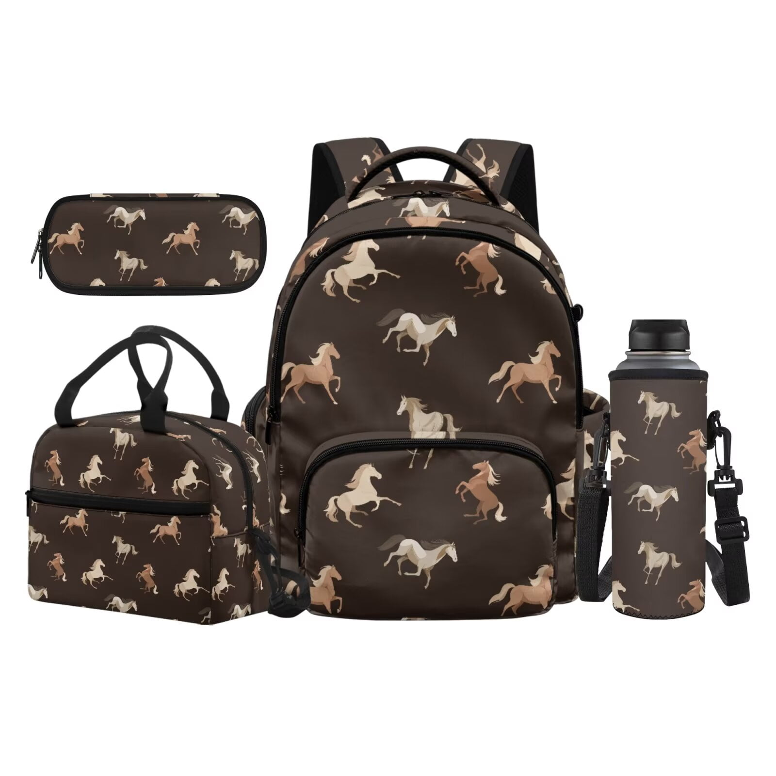 KUIFORTI Brown Horse Kids School Bag Set of 4 Lightweight Kids