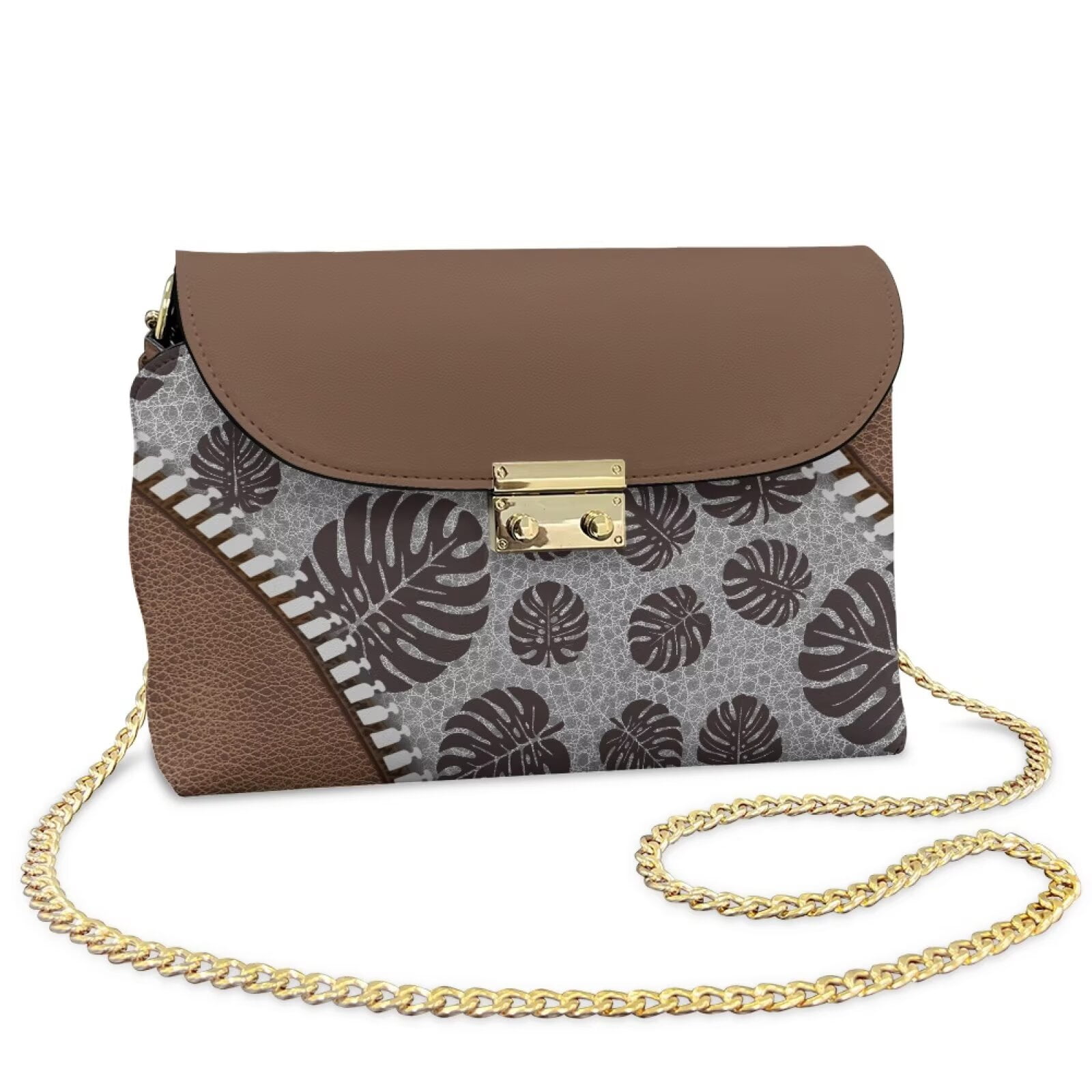 KUIFORTI Brown Leaf Crossbody Bags for Women Fashion Small Shoulder Bag Ladies Handbag Functional Casual Purse Shoulder Bags with Chain Strap for Camping Parties
