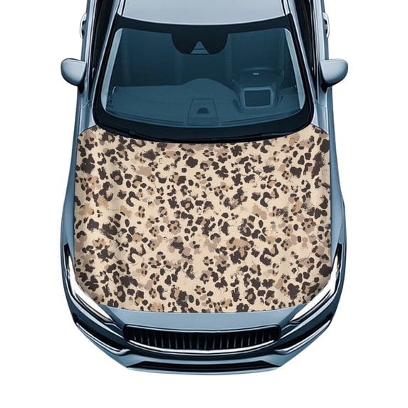 KUIFORTI Brown Leopard Print Car Hood Cover Protector, Stretchable Easy Install Auto Hood Wrap, Fits Most Sedans Trucks SUVs Pickups Automotive Exterior Decor Accessory