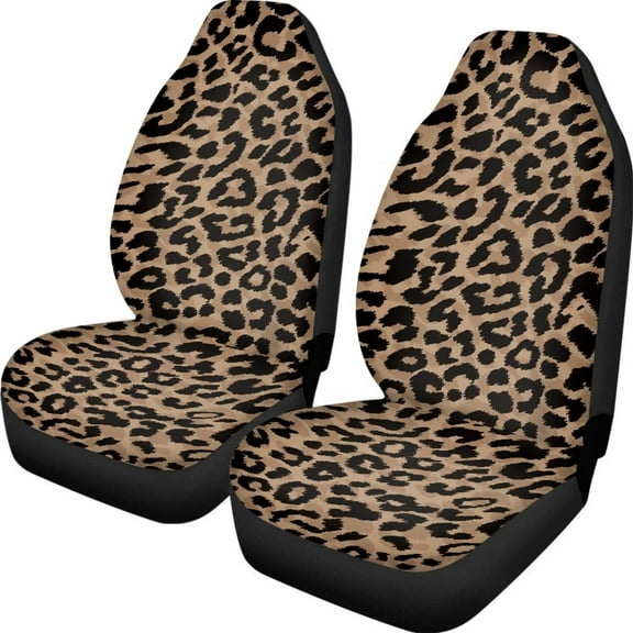 KUIFORTI Brown Leopard Print Car Seat Covers Front Seat Only,2 Pieces Universal Elastic High Bucket Seat Covers for Car Front Seat,Universal Seat Protector Covers for Cars SUV Trucks