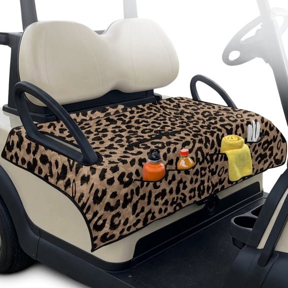 KUIFORTI Brown Leopard Print Golf Cart Seat Cover Travel Sports Cart Seat Cushion Covers Easy Installation Universal Fits for EZGO, Yamaha, Club Car and More 2 Seats Golf Carts
