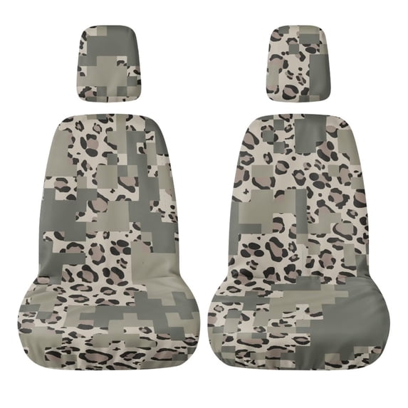 KUIFORTI Brown Leopard Print UTV Seat Covers Comfortable Seats Cover with Headrest Covers Polyester Compatible with Rhino 700 660 450 2004-2021 Rhino UTV Accessories