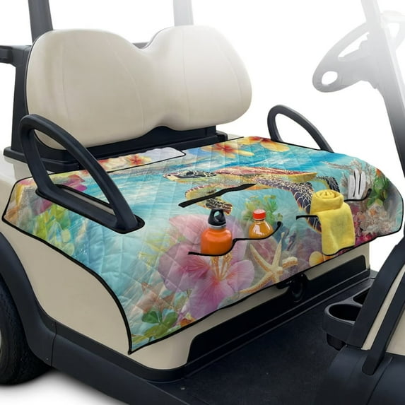 KUIFORTI Brown Turtle Golf Cart Seat Covers Easy Installation Golf Cart Seat Towel Blanket with 4 Front Pockets & Nonskid Bottom Fits for Club Car and More 2 Person Seats Golf Carts