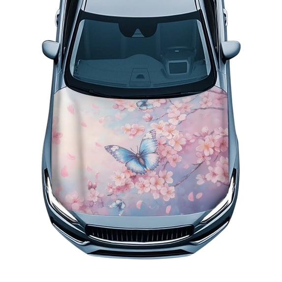 KUIFORTI Butterfly Blue Car Hood Cover Washable Weatherproof Front Hood Protector Hard-Wearing Automotive Accessories Decoration Fit for Cars Trucks SUVs