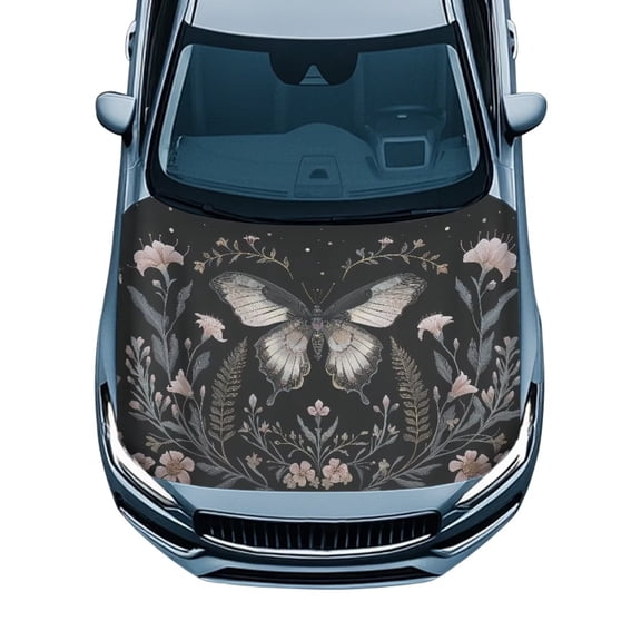 KUIFORTI Butterfly Car Hood Cover Protector, Stretchable All-Weather Car Hood Wrap, Easy Install Vehicles Decorate Engin Universal Decorations, Fits Most Sedans Trucks SUVs Pickups