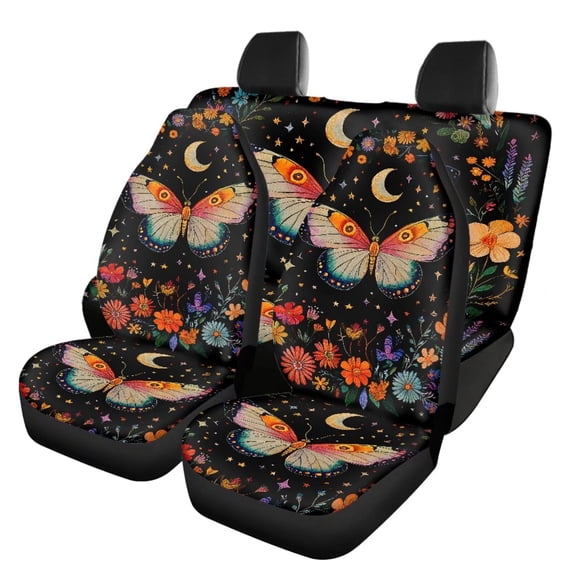 KUIFORTI Butterfly Car Seat Covers Full Set Black Automotive Seat Cover, Universal Fit Back Front Seat Covers, Soft Split Bench Rear Seat,Washable Seat Cover for SUV,Sedan,SUV,Van