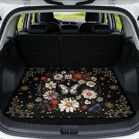 KUIFORTI Butterfly Flower Car Trunk Liner Non Slip Cargo Mat Rear Trunk Line Polyester Vehicle Interior Accessories Suitable for Most Car Models 29" x 39"