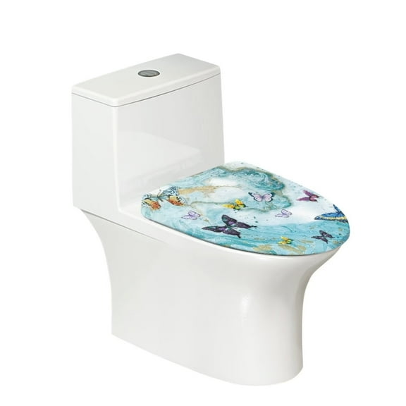 KUIFORTI Butterfly Marble Toilet Lid Cover Machine Wash Super Soft Bathroom Toilet Lid Cover Seat Covers Fits Most Lids for Accessories Decor