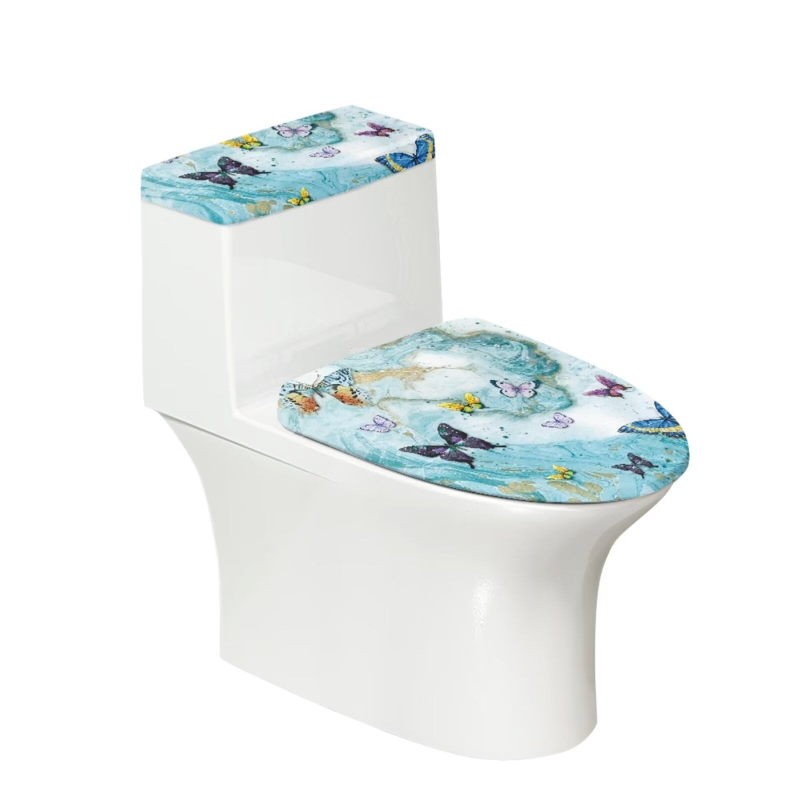 KUIFORTI Butterfly Marble Toilet Seat Cover Elongated Toilet Lid Cover