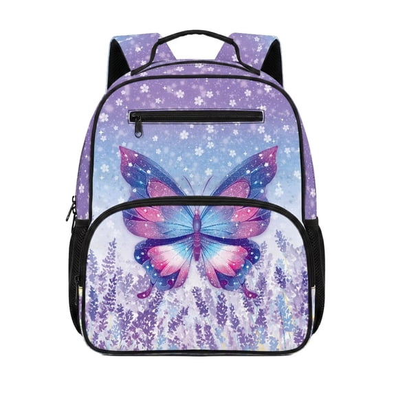 KUIFORTI Butterfly Print Toddler Backpack Girls Kids School Bag with Multiple Storage Pockets Adjustable Straps 13.5 Inch for Preschool Kindergarten School Supplies