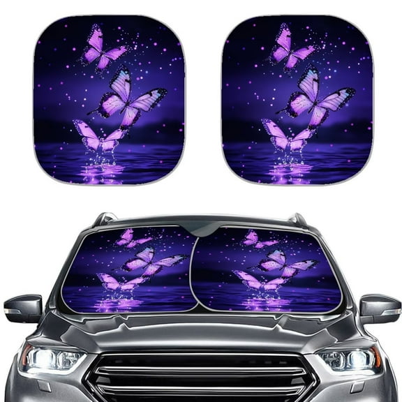 KUIFORTI Butterfly Sun Shade for Car Windshield | 2-Piece Set with Silver Reflective Coating | Butterfly Car Accessories for Women | Reusable & Foldable Auto Window Covers