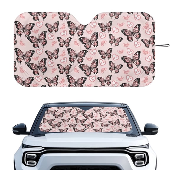 KUIFORTI Butterfly Sun Shade for Car Windshield Foldable Car Window Screen with Collapsible Design & Full UV Blocking, 66.53"×34.44" Reusable Automotive Windshield Sunshades Blocks UV Rays