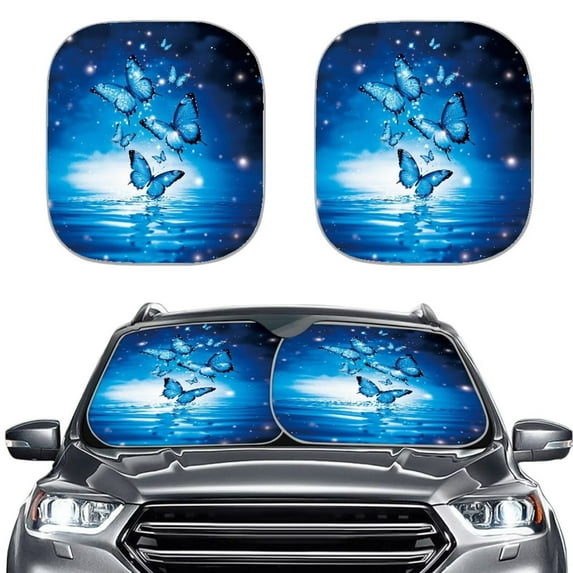 KUIFORTI Butterfly Windshield Sun Shade, Blue Car Window Shade Keep Vehicle Cool Protect Your Car from Sun Heat & Glare Best UV Ray Visor Protector