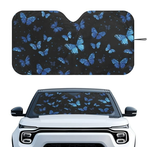 KUIFORTI Butterfly Windshield Sun Shade Foldable SUV Truck Accessories, 66.53"×34.44" Car Window Screens Reflective Fabric Blocks UV Rays and Sun