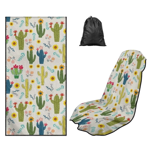 KUIFORTI Cactus Flower Car Seat Towel Cover Sweat Absorption Automotive Seat Protector Cover Blanket for Swimming Pool Camping Beach Yoga Towels Mat Comfortable