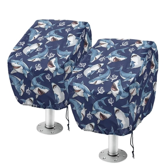 KUIFORTI Cartoon Shark Boat Seat Cover Polyester Easy Installation Pontoon Towel Seat Cover with Drawstring UV Resistant Universal Boat Accessories for Fishing & Cruising