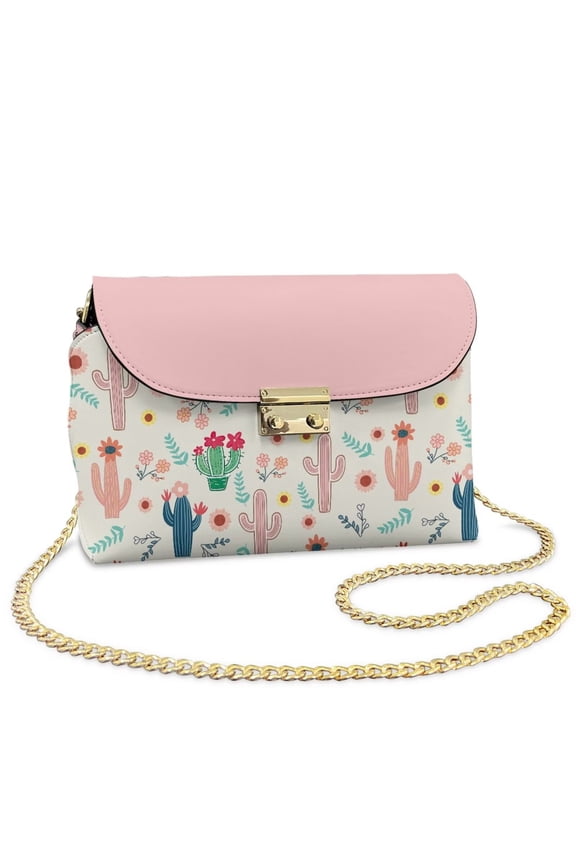 Cactus Print Leather Cross Body Bag Fashion Comfortable Small Shoulder Bag Ladies Handbag Soft Shoulder Bag Wallets with Chain Strap for Work Shopping