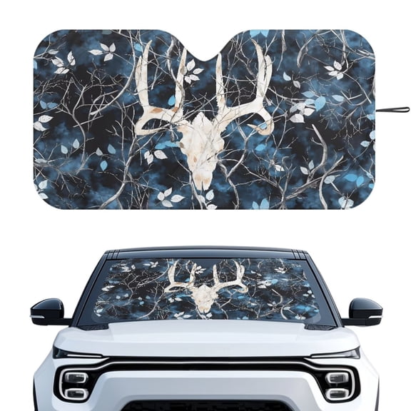 KUIFORTI Camo Deer Sun Shade Car Windshield, Auto Sun Blocker for Car, SUV, Truck, Sedan, Premium Reflective Material Blocks 98% Solar Radiation, 66.53"x34.44"