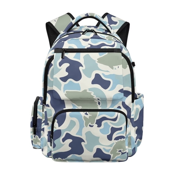 KUIFORTI Camo Fish Kids School Bag 17 Inch Boys Bookbag Polyester Water Resistant Bookbag with Multiple Organizer Pockets for Elementary School Students