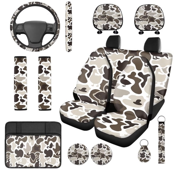 KUIFORTI Camouflage Duck Car Seat Covers Easy to Install Set of 14 Automotive Rear Front Seat Protector with Car Center Console Cover Universal fit for SUV Van Sedan Truck