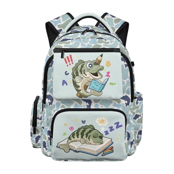 KUIFORTI Camouflage Fish Kids School Backpack Waterproof Fashion Bookbag with Side Pockets Durable Girls Backpacks Suitable for Elementary Primary Middle School