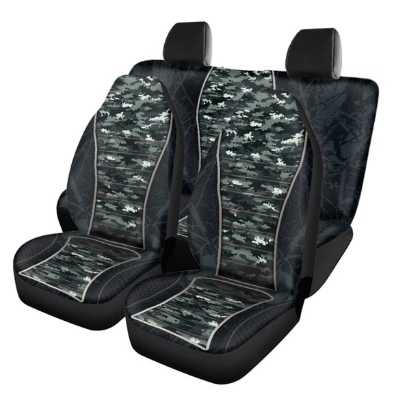 KUIFORTI Camouflage Green Automobile Seat Cover Sets 4 Pcs, Front Seat Protector Carseat Rear Split Bench Cover Comfortable Universal for Car Truck SUV Easy to Install