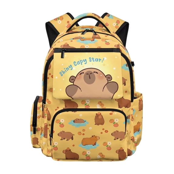 KUIFORTI Capybara Orange Girls Backpack Comfortable Kids Bookbag Multiple Organizer Pockets Lightweight Suitable for Elementary Middle Daily Use