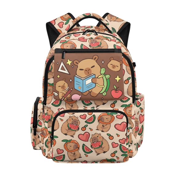KUIFORTI Capybara Reading Girls Backpack Kids Bookbag Comfortable Lightweight with Adjustable Straps Multiple Organizer Pockets for Elementary Middle