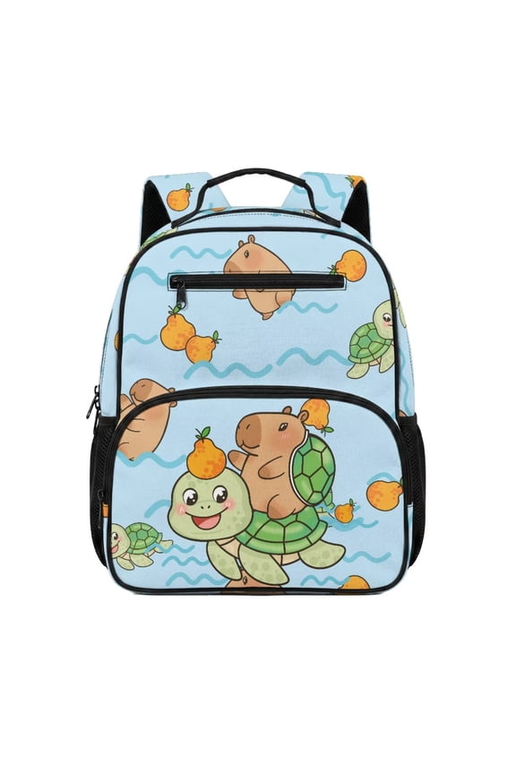 Capybara Turtle Toddler Backpack Boys Girls Kids School Bag with Front Pockets Adjustable Straps Lightweight for Preschool Kindergarten Daily Use