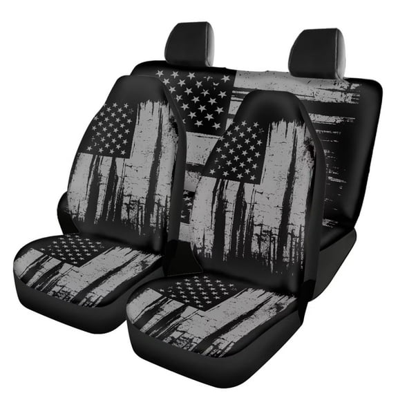 KUIFORTI Car Seat Covers Full Set of 4 Pcs Auto Seat Cover Car Front Seat and Split Bench Cover Pads Protector Washable Interior Accessories, American Flag Print