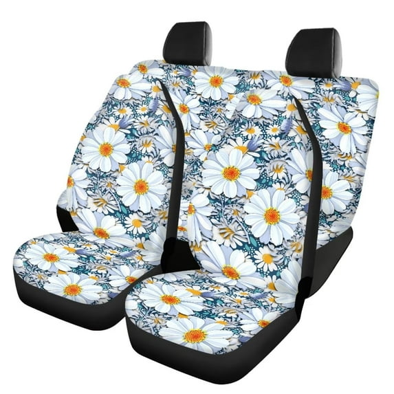 KUIFORTI Car Seat Covers Full Set Flower Car Front Rear Seat Covers All Weather Car Front Bucket Bench Split Cover Protector for Women Men Car Seat Cushion