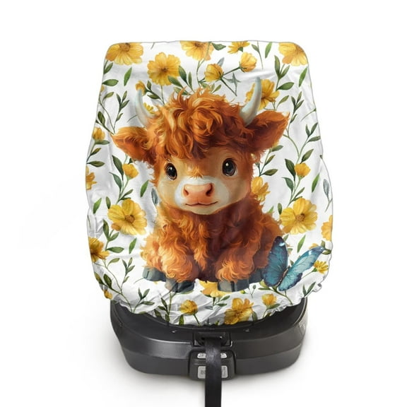 KUIFORTI Car Seat Sun Shade Cover, Baby Car Seat Cover Keep Your Baby's Carseat at a Cooler Temperature, Protection from UV Sunlight, Highland Cow Flower