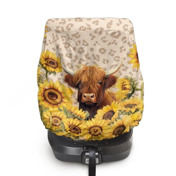 KUIFORTI Car Seat Sun Shade Cover Sunflower Highland Cow Car Seat Cover Baby Travel Accessories Blocks Out Heat & Sun, Keep Your Baby's Carseat at a Cooler Temperature