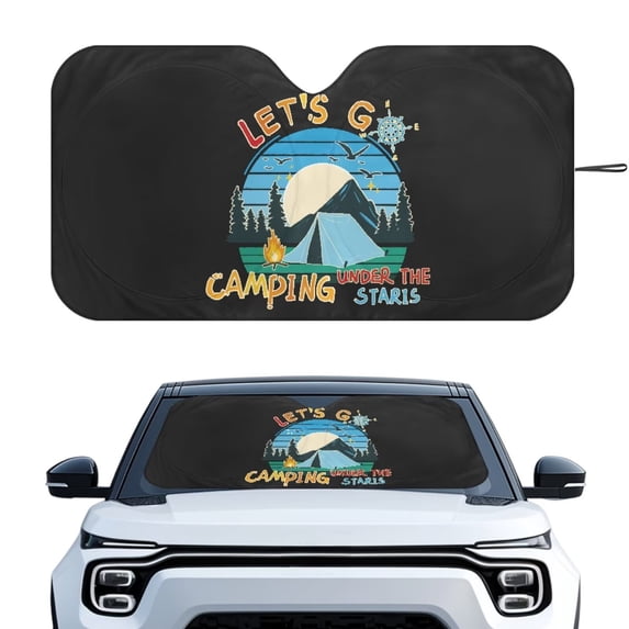 KUIFORTI Car Sun Shade Camping SUV Truck Accessories, Universal Car Window Screens for Traveling, Beach, Reflective Fabric Blocks UV Rays and Sun, Let's Go Camping Under The Staris