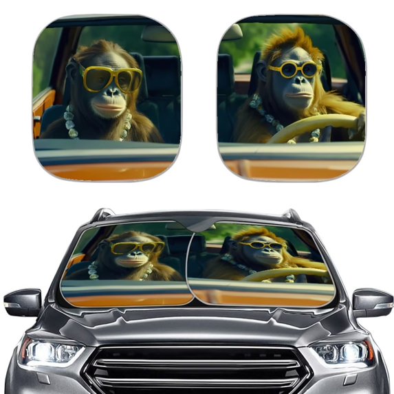 KUIFORTI Car Sun Shade Windshield Cover Funny Gorilla - Extra Thick 2-Piece Set with Thermal Shield Technology, Fits Most Sedans & SUVs