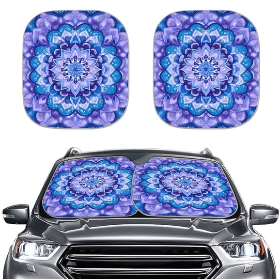 KUIFORTI Car Sun Shade Windshield, Mandala Flower Car Front Windshield Shades 2 Piece Front Windows Sunvisor for Cars Protector, Foldable Sun Screen for Car Window