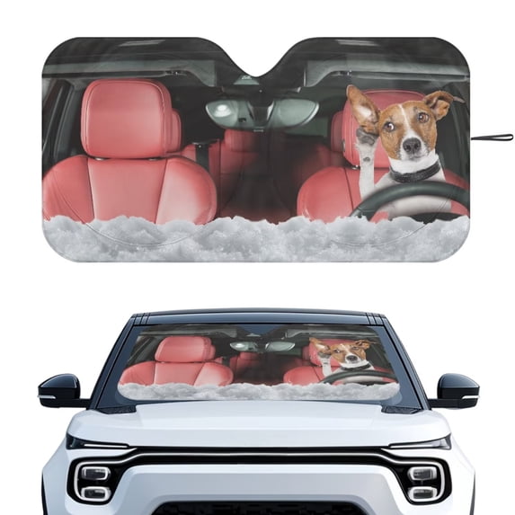 KUIFORTI Car Sun Shade Windshield Sunshades Funny Dog Car Shade Front Windshield Reflective Fabric Blocks UV Rays and Sun, 66.53" x 34.44" Automotive Window Sunshades for SUV, Sedan, Van, Hatchback