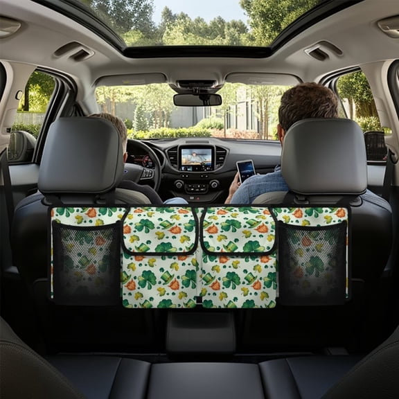 KUIFORTI Car Trunk Organizer with 4 Storage Bag St Patricks Day Decor Car Organization Adjustable Backseat Hanging Organizer Super Capacity -Trunk Organizer for SUV,Truck,Van, It Easy to Find Things